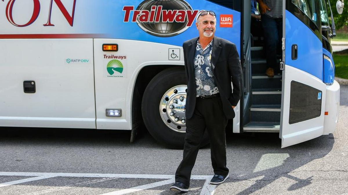 State College Spikes manager Johnny Rodriguez walks from the bus as the team arrives in State College at medlar Field on Saturday, June 11, 2016.