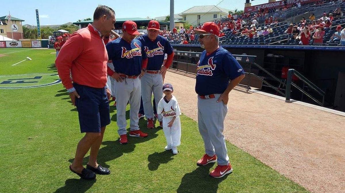 From left, St. Louis Cardinals general manager John Mozeliak, pitching coach Darwin Marrero, hitting coach Roger LaFrancois, honorary bench coach Josiah Viera and manager Johnny Rodriguez gathered as the State College Spikes received their rings Sunday in Jupiter, Fla., for winning the 2016 New York-Penn League championship.