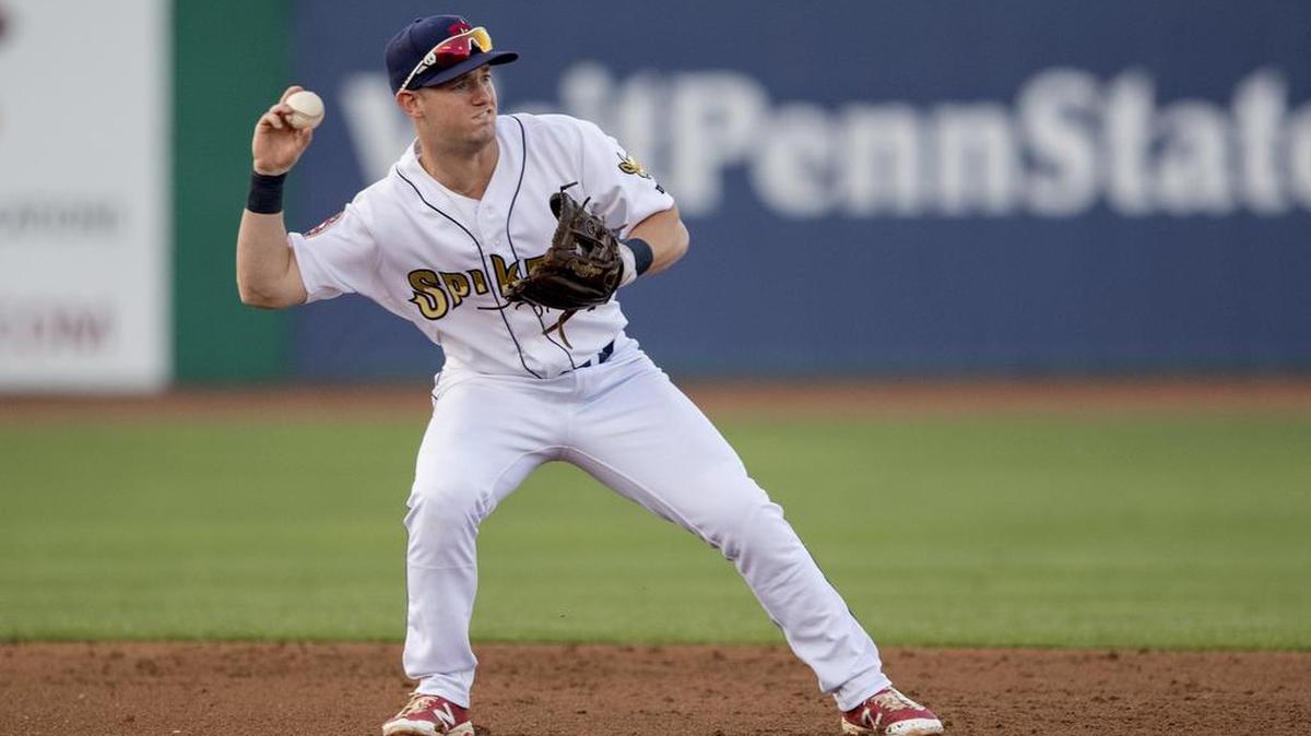 State College Spikes’ Wood Myers makes a play during the August 8 game against Hudson Valley at Medlar Field.