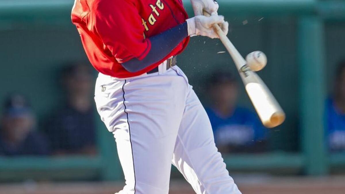 State College Spikes catcher Chris Rivera makes contact for a in-field pop-fly on Sunday. The Spikes snapped a two-game skid with an 11-1 blowout of Batavia on Wednesday.
