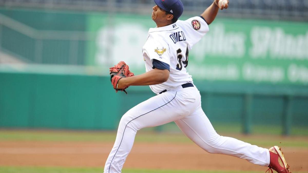 The State College Spikes’ Johan Oviedo, seen here in a past game, finished Thursday by allowing nine hits and three runs (one earned) while registering two strikeouts and one walk over 4 2/3 innings. State College fell to Hudson Valley 4-3.