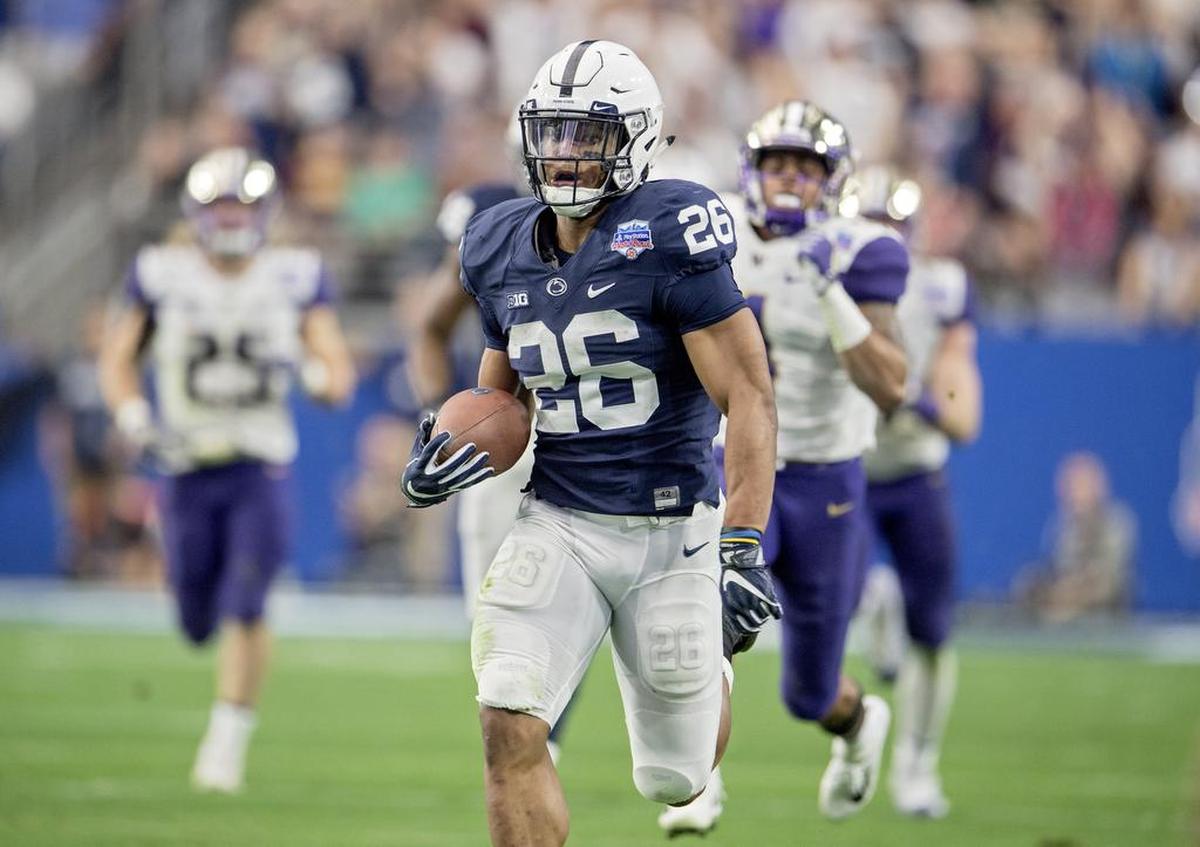 Penn State running back Saquon Barkley runs 92 yards for a touchdown during the 2017 Fiesta Bowl on Saturday, December 30, 2017 at University of Phoenix Stadium. The Nittany Lions won, 35-28.