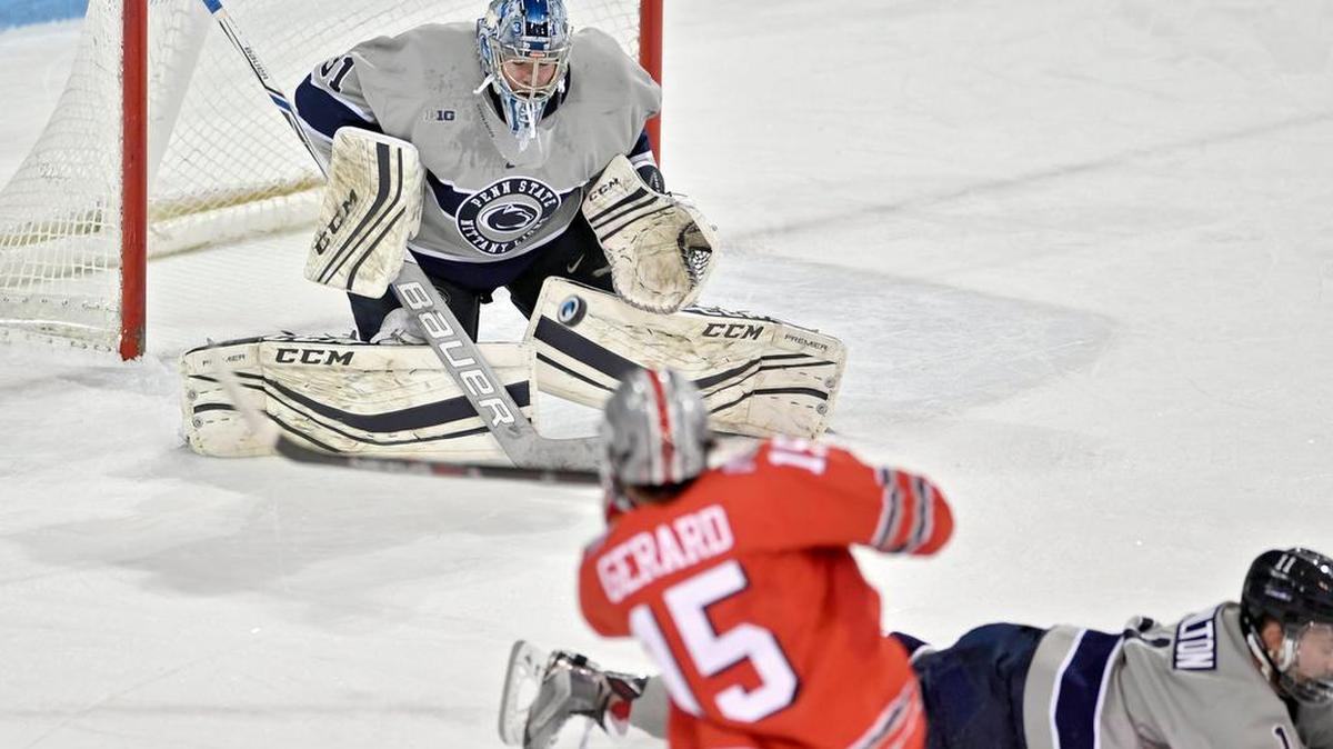 Penn State goalie Peyton Jones, facing Ohio State last season, made 26 saves but the Nittany Lions lost 1-0 to Notre Dame on Saturday.