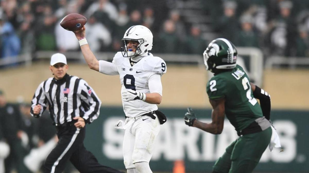 Penn State quarterback Trace McSorley throws a pass during a game against Michigan State Saturday, Nov. 4, 2017 at Spartan Stadium.