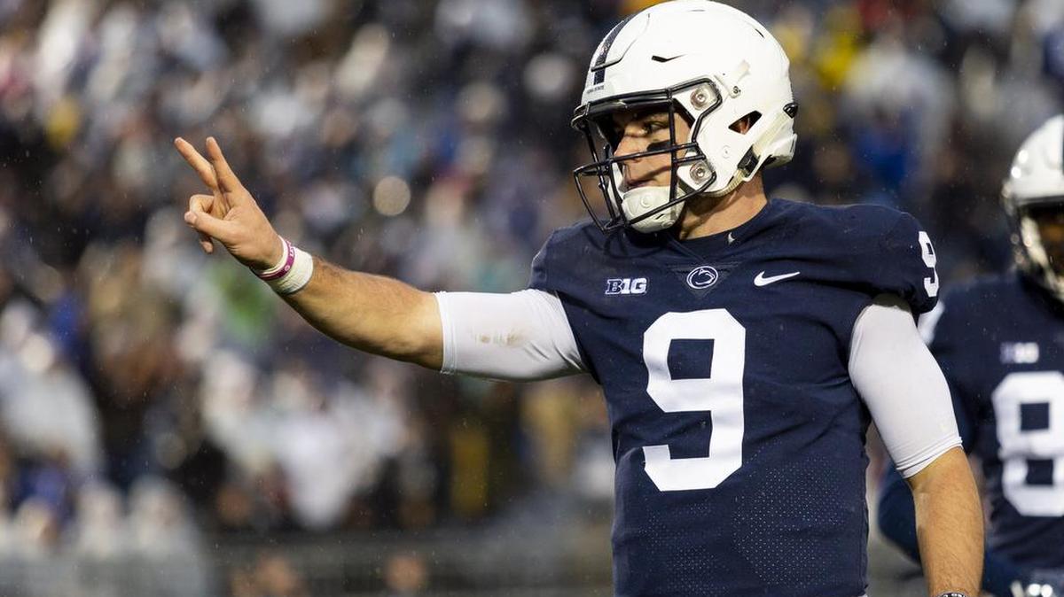 Penn State quarterback Trace McSorley (9) celebrates his second touchdown of the day during the game against Maryland at Beaver Stadium on Saturday, Nov. 24, 2018.