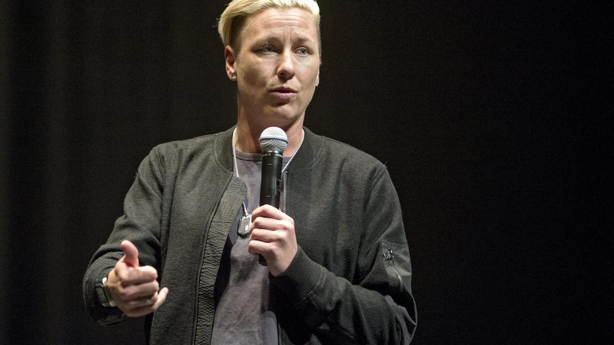 Former U.S. women’s soccer star Abby Wambach speaks at Eisenhower Auditorium as part of the Student Programming Association’s Distinguished Speaker Series on Wednesday, April 6, 2016.